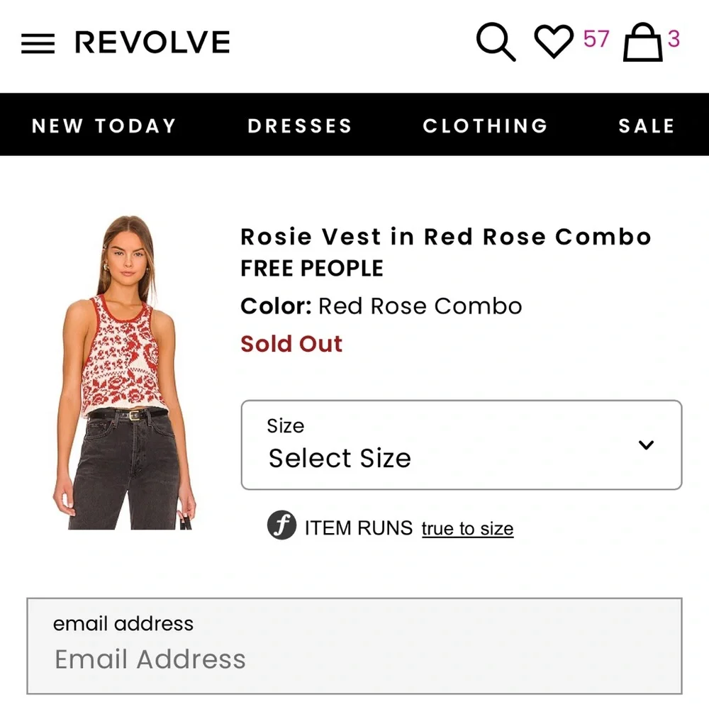 Free People Red and Cream Rose Knit Crop Tank